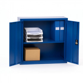 armoire atelier basse bleu portes ouvertes