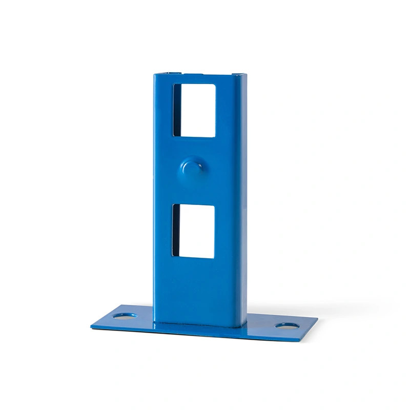 Pied métallique bleu avec platine de fixation pour rayonnage léger